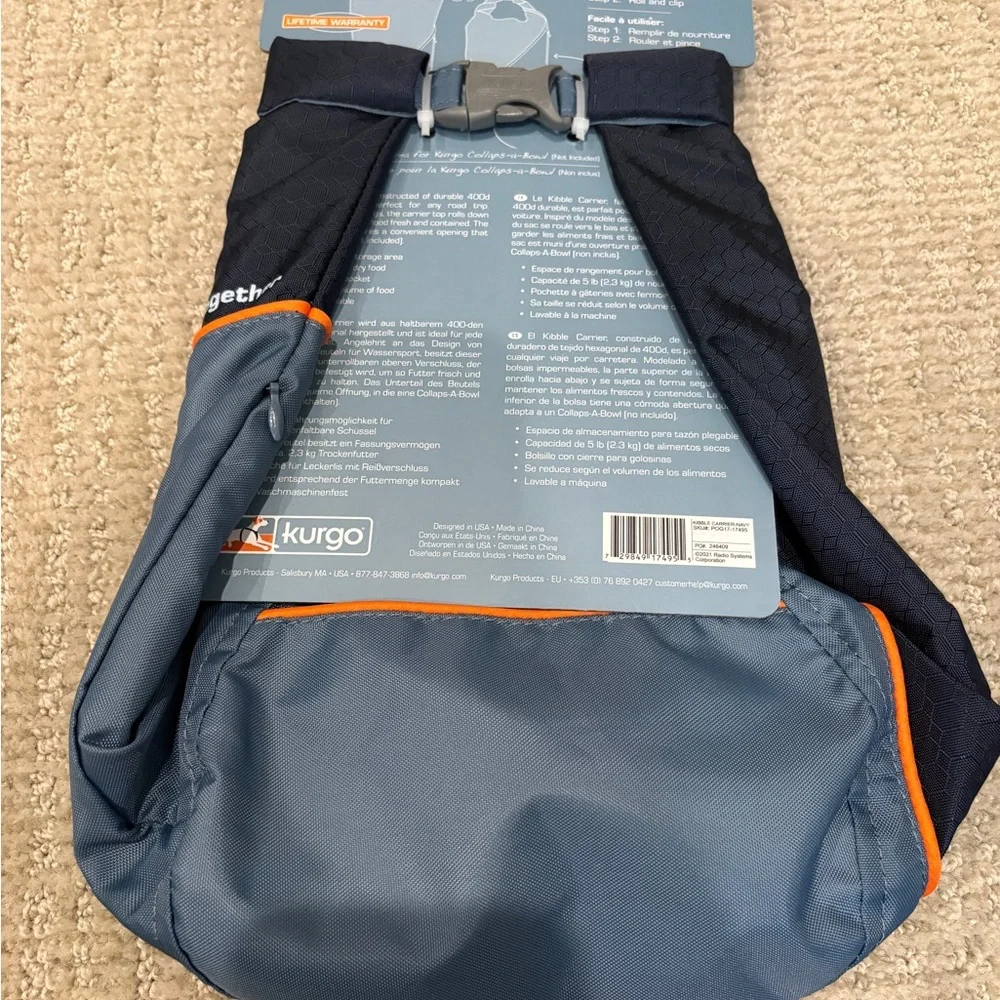 Kurgo Pet Food Carrier in Navy and Orange